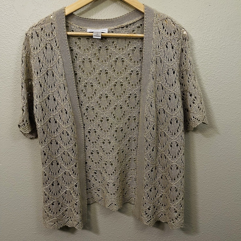 Christopher & Banks Open Knit‎ Cardigan Beige Short Sleeve Boho Cottagecore Sz M